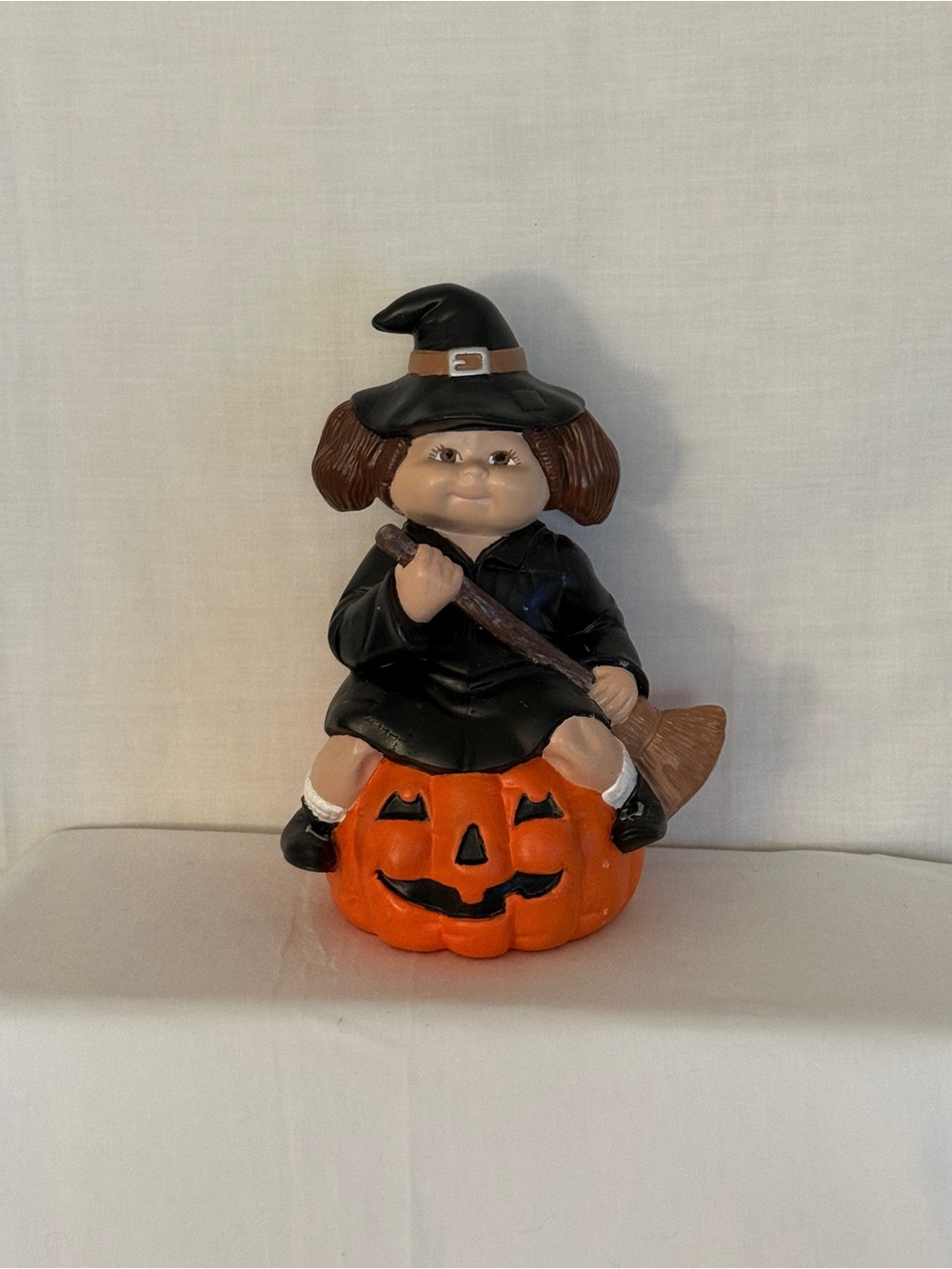 Witch And Pumpkin Figurine - Black and Orange